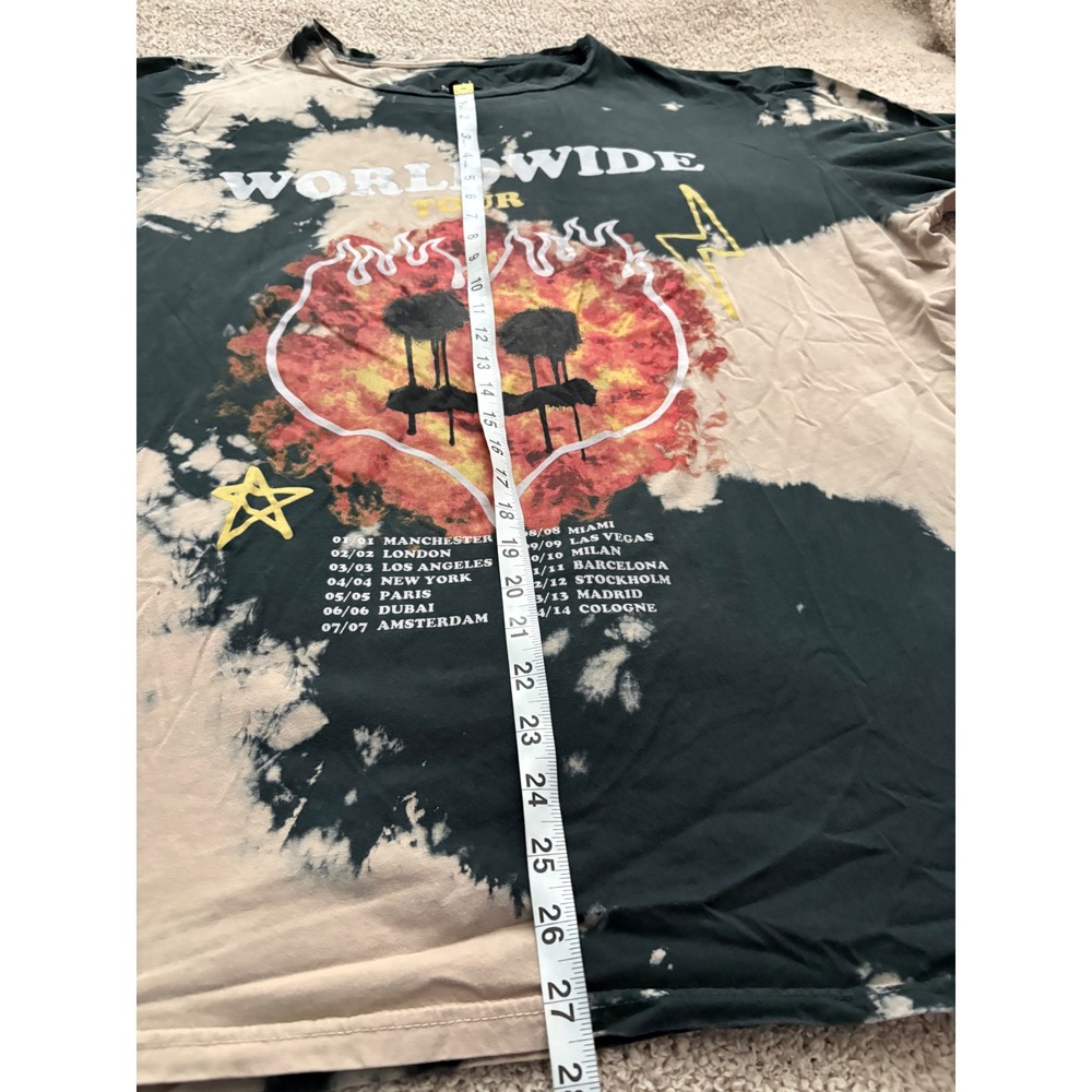 boohooMAN Worldwide Tour Graphic Tie Dye T-Shirt Mens 3XL Black Tan Bleached - Picture 3 of 7
